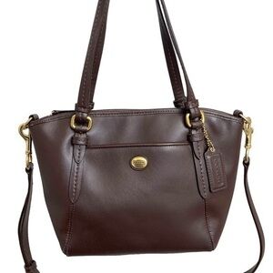 Coach small saffiano leather brown two way tote crossbody bag